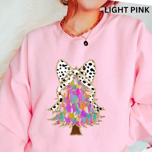 Christmas Sweatshirt, Glitter Faux Tree Sweatshirt, Christmas Tree Crewneck, Retro Casual Cotton Womenswear Pullover Pullover
