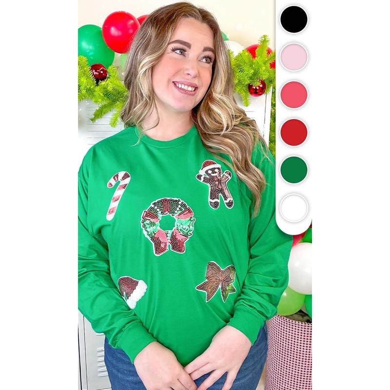 Christmas Things Sequin Graphic Long Sleeve T-Shirt