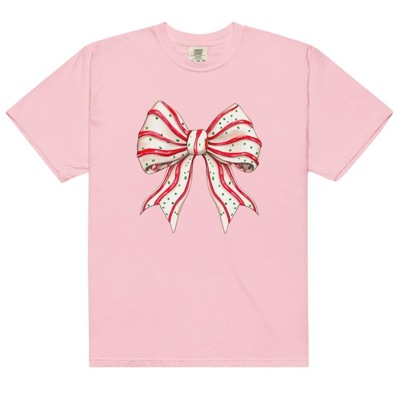 Christmas Tree Cake Bow Shirt - Comfort Colors Printed in The USA Unisex DTG Garment Sweatshirt Boho Chic Everyday