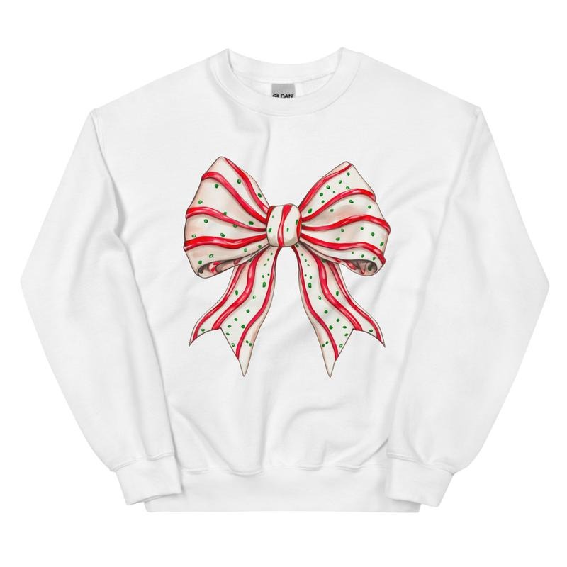 Christmas Tree Cake Bow Sweatshirt - Printed in The USA Unisex DTG Garment Sweatshirt Boho Chic Everyday