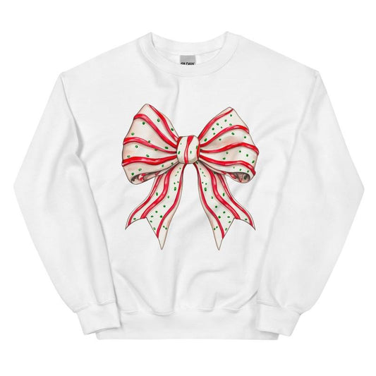 Christmas Tree Cake Bow Sweatshirt - Printed in The USA Unisex DTG Garment Sweatshirt Boho Chic Everyday