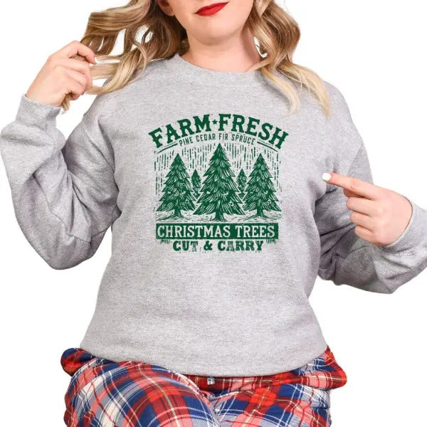Christmas Trees 'Cut and Carry' Sweatshirt - Traditional Holiday Design | Cozy and Festive Christmas Trees Graphic | Perfect for Holiday Season & Winter Wear | Classic, Timeless Style | Comfortable Sweatshirt in Sizes Up to 5XL for a Warm, Nostalgic Look