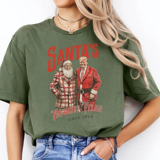 Christmas Trump Unisex Shirt - Anti-Liberal Tee, Santa's Favorite Felon, Political Shirt, Republicans Gift - Pullover, Fabric