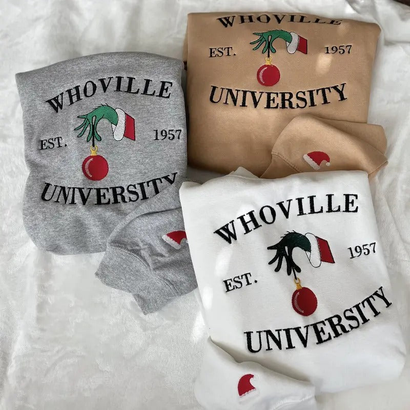 Christmas Whoville University Est1957 Unisex Sweatshirt, Loose Fit, Medium-Heavy Fabric, 50% Cotton 50% Polyester - Pulloverstyle{n002}2