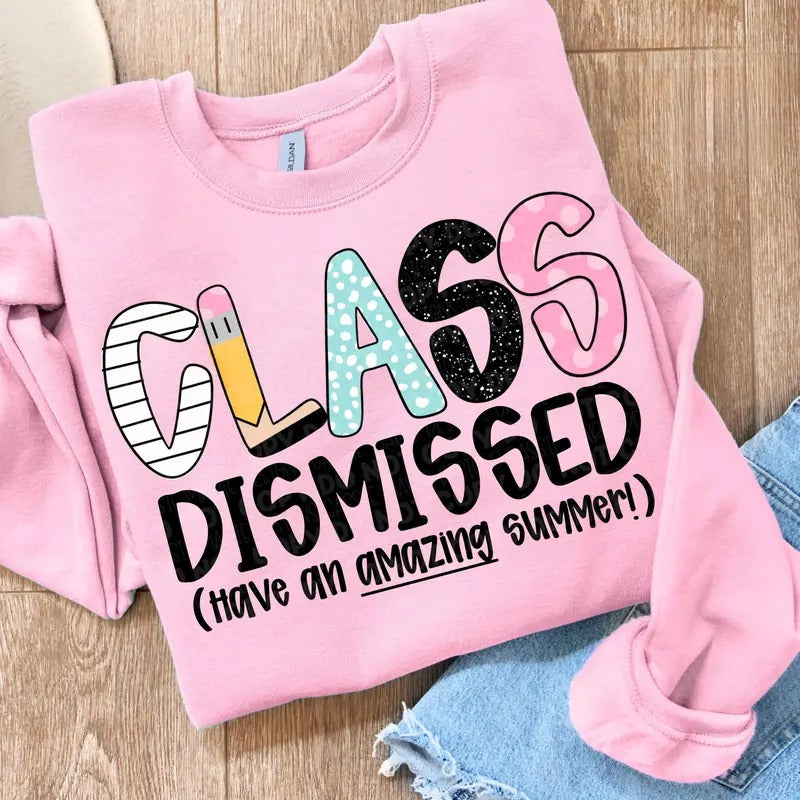Class Dismissed Shirt for Women Retro Teacher Summer Break Last Day of School Gift