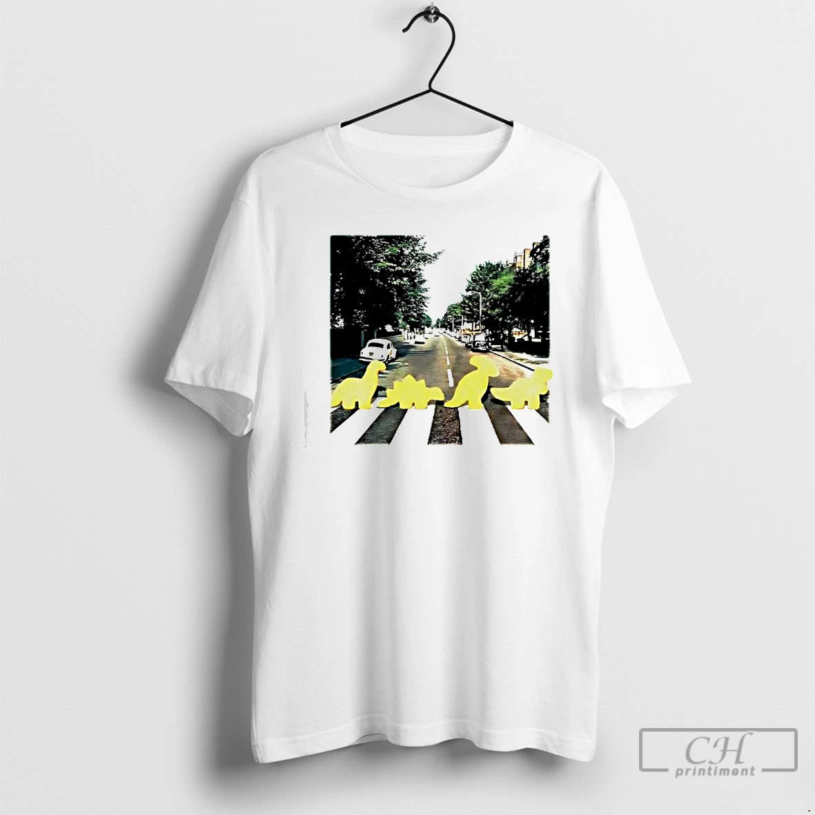 Classic Dino Chicken Nuggets And Abbey Road Album Cover T-Shirts, Hoodie, Sweatshirt | CoreVibeTees.com