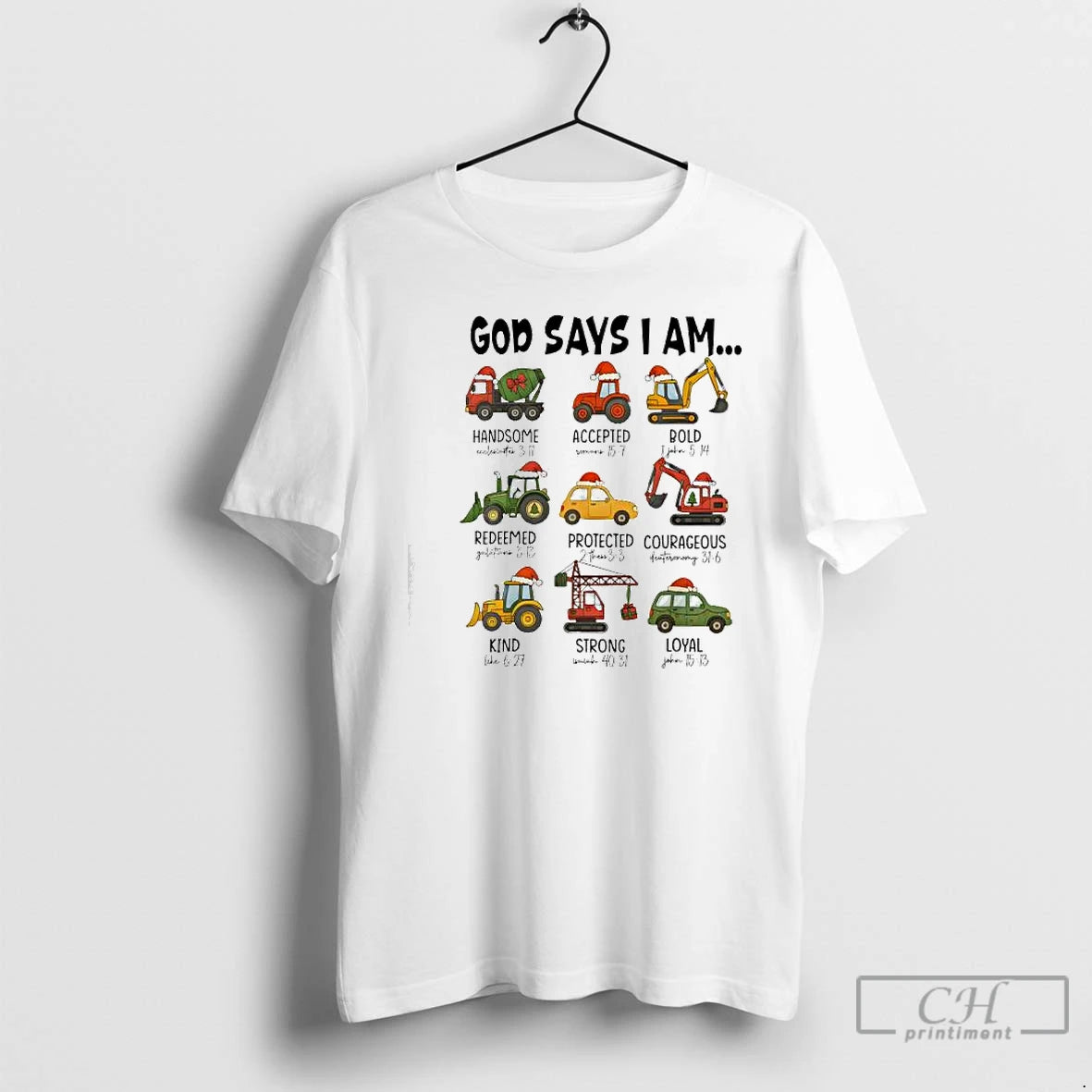 Classic God Says I Am Christmas Construction Trucks Bible Verse T-Shirts, Hoodie, Sweatshirt | CoreVibeTees.com
