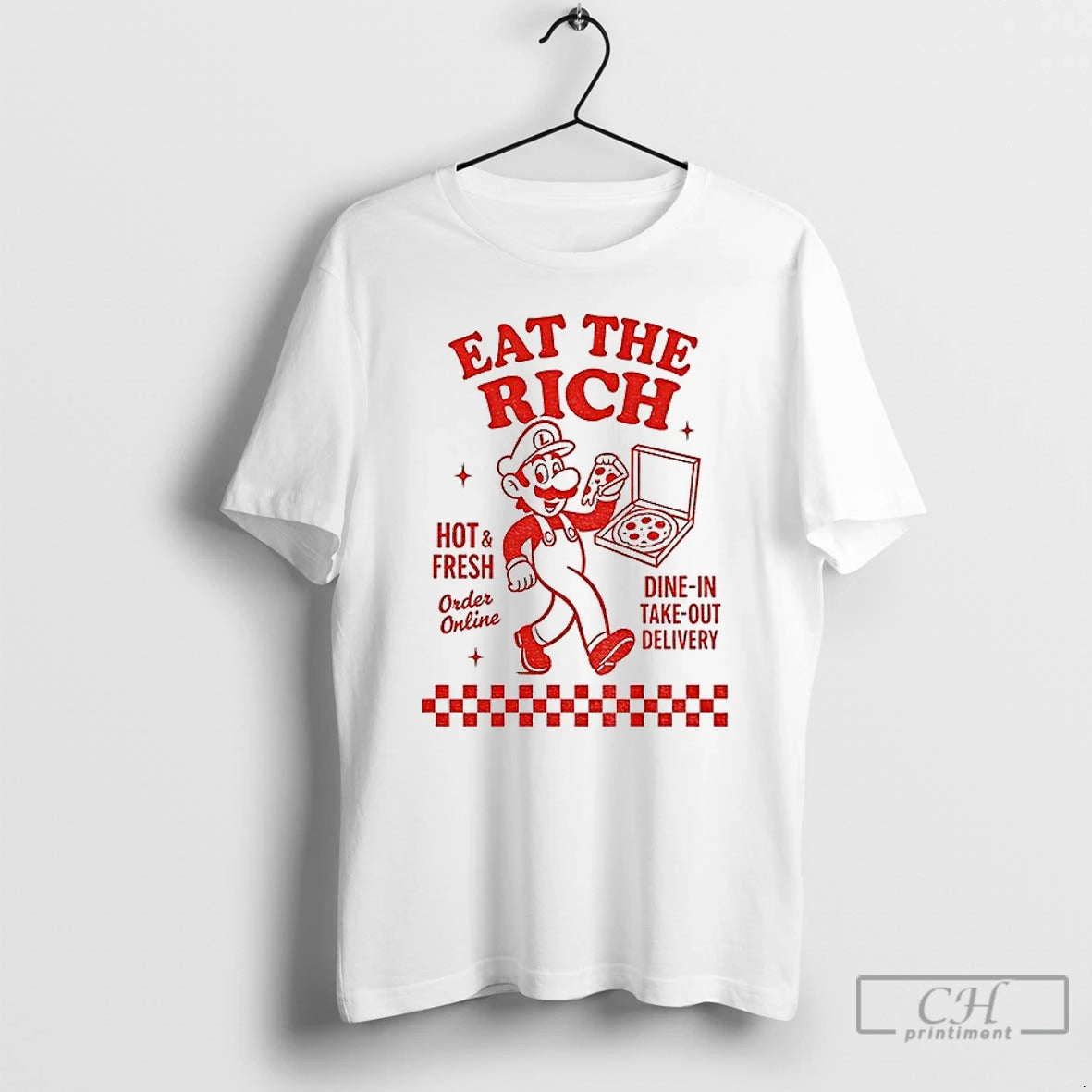 Classic Luigi Pizza Eat The Rich Hot An Fresh Dine In Take Out Delivery T-Shirts, Hoodie, Sweatshirt | CoreVibeTees.com