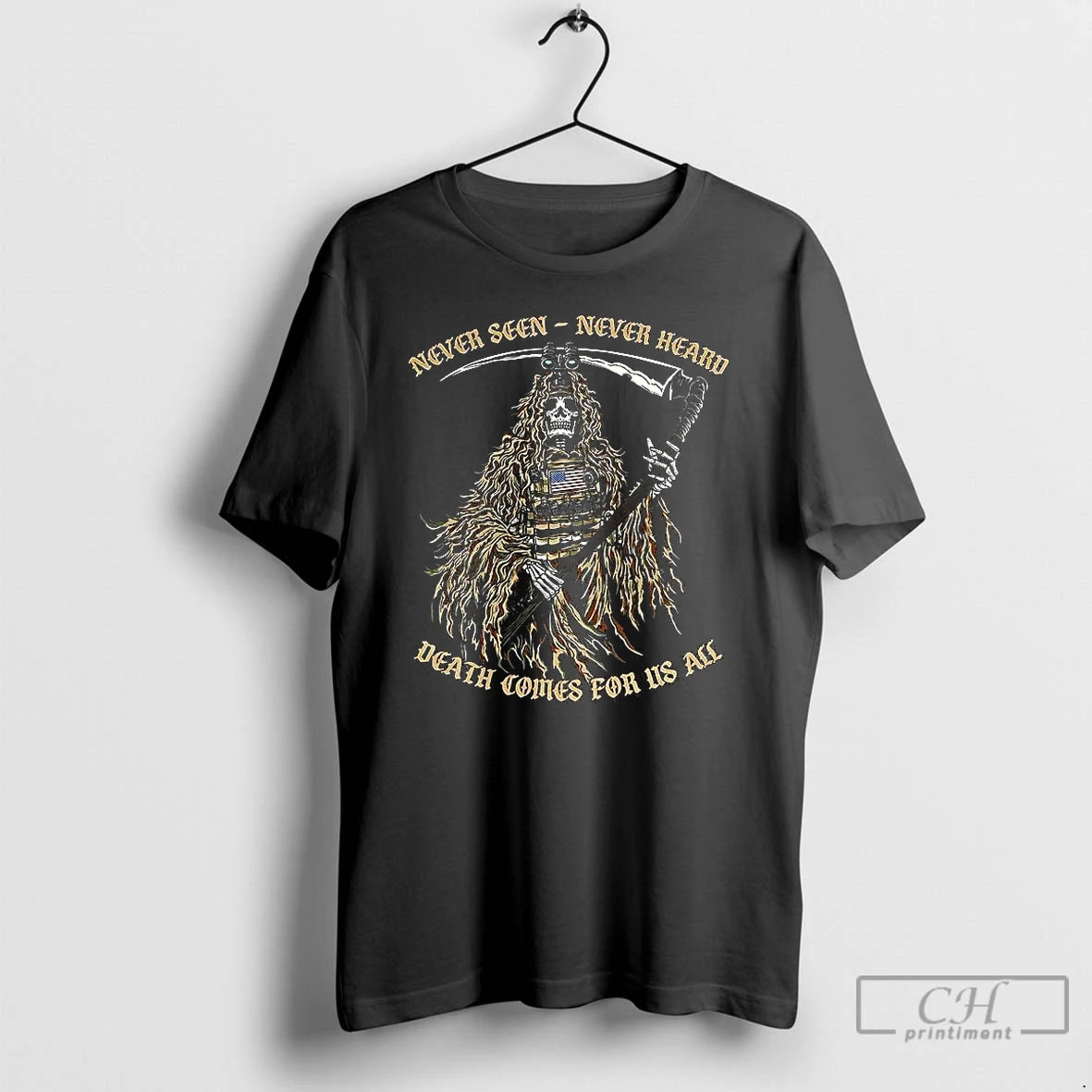 Classic Never Seen Never Heard Death Comes For Us All Reaper Soldier T Shirts Sweater Hoodie, Sweatshirt | CoreVibeTees.com