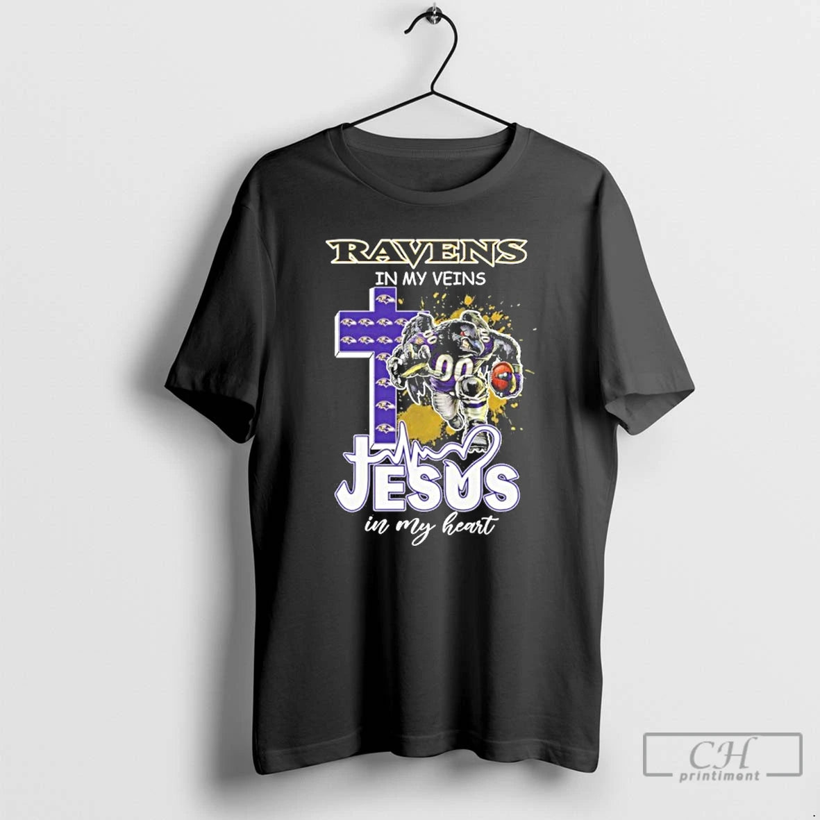 Classic Ravens In My Veins Jesus Mascot In My Heart Mascots T-Shirts, Hoodie, Sweatshirt | CoreVibeTees.com