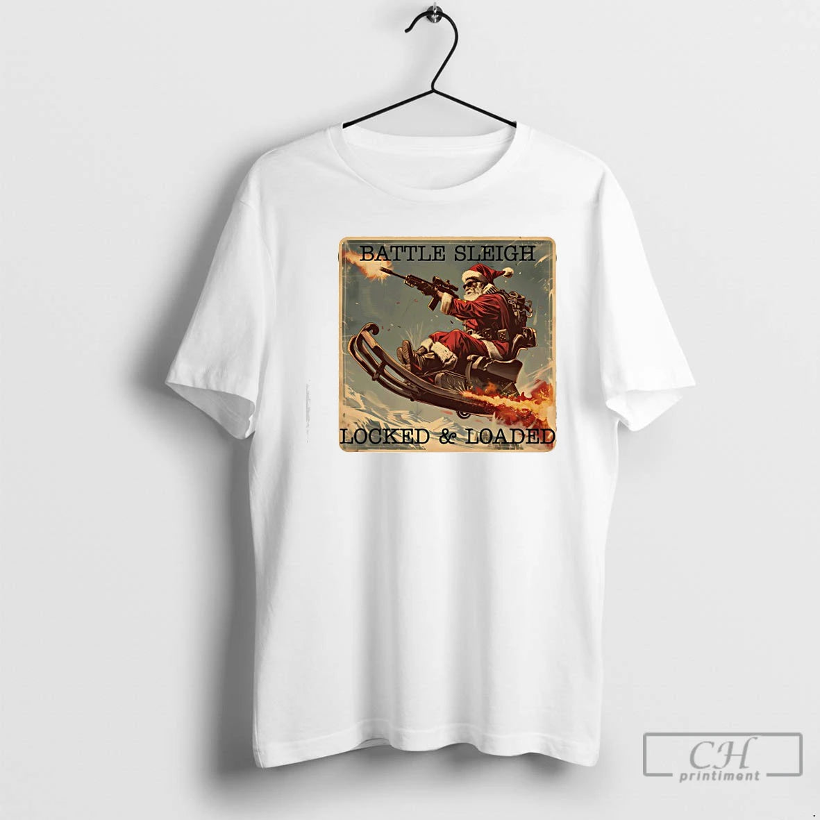 Classic Santa Battle Sleigh Locked And Loaded Christmas T-Shirts, Hoodie, Sweatshirt | CoreVibeTees.com