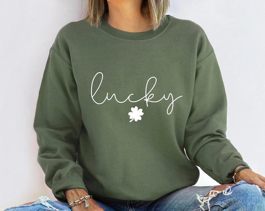 Clover Sweatshirt, St Patricks Day Sweatshirt, Saint Patrick's Pullover, Lucky Sweater, Clovers, Simple Holiday  Hoodie and Sweater; T-shirt Cotton Womenswear Light Polyester Light Polyester Solid Tops Underwear Lady