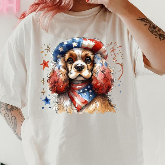 Cocker Soaniel Patriotic Dog Shirt ~ Unisex Apparel Relaxed Fit Printed In The USA Clothing Womenswear Casual Comfort Cotton Top Athletic Boho Chic