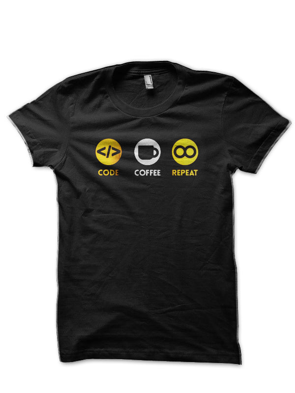 Code Coffee Repeat Black T-Shirt Hoodie, Sweatshirt | CoreVibeTees.com