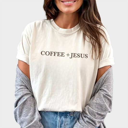 Coffee And Jesus Shirt, Christian Graphic Printed Tee, Jesus Lover Unhinged Shirt, Coffee Lover T-shirt, Faith Comfy Fabric Graphic Tee, Jesus Shirt for Her, Women's Tops, Womenswear, Cotton Fabric Tee