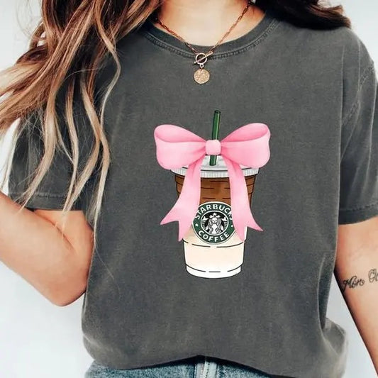 Coffee Shirt with bow, Coffee Sweatshirt, Coffee Shirt, Trendy Coffee, Coffee Gift Shirt, Cute Pink Bow Coffee Tee, Trendy Tee, Cute Gift