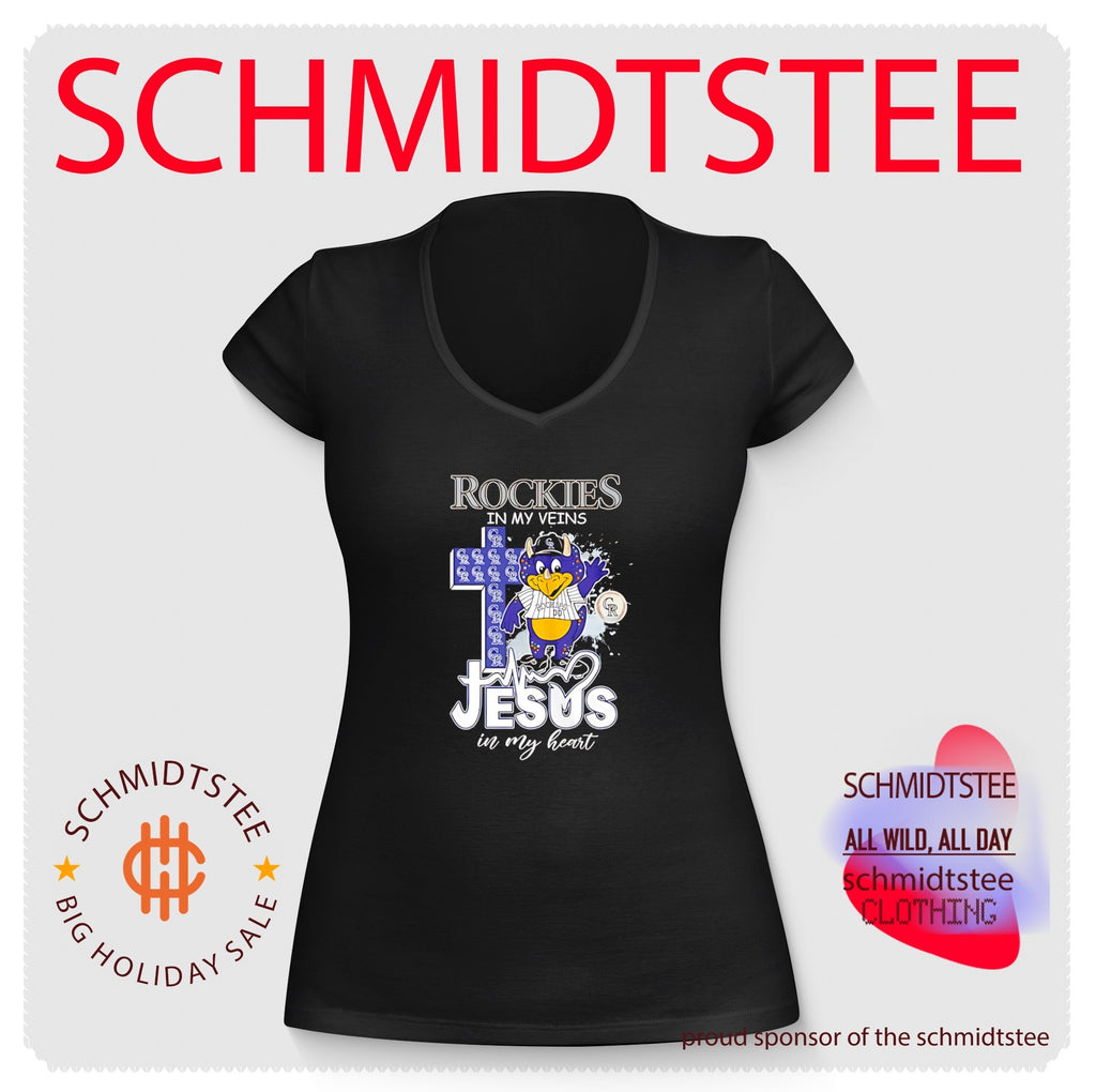 Colorado Rockies Rockies in my veins Jesus in my heart mascot cross shirt