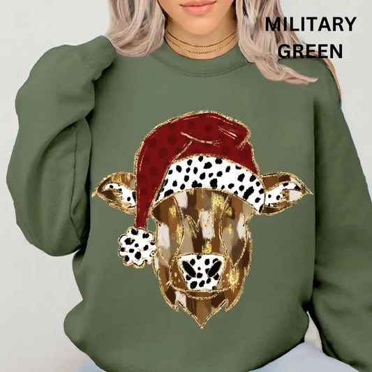 Colorful Glitter Cow Christmas Shirt~ Unisex Apparel Relaxed Fit Printed In The USA Clothing Womenswear Casual Comfort Cotton Top Athletic