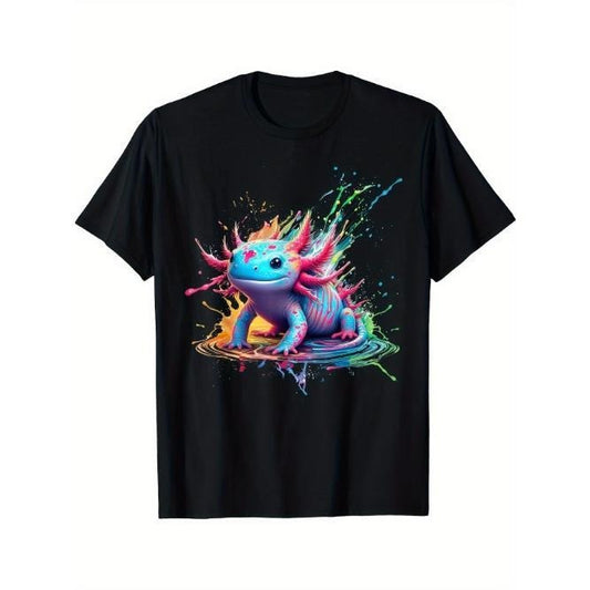 Colorful Kawaii Art Axolotls Of The World Axolotl Animals T-Shirt, Men's T-Shirt Made in USA Cotton Casual Comfortable Round Neck