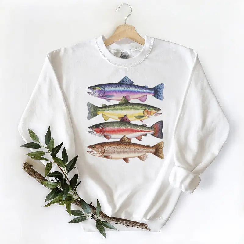 Colorful River Fish Species - Fishing With Daddy - Natural Boho Unisex T-shirt Sweatshirt Hoodie Cotton