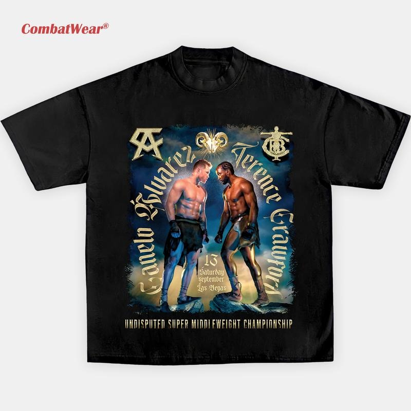 CombatWear Limited SAUL CANELO ALVAREZ VS TERRANCE CRAWFORD TEE - Short Sleeve Unisex Ultra Cotton T-Shirt for Boxing Fans & Fighters 100% Cotton Soft Breathable Feel Perfect for Training Watching Fights Everyday Wear