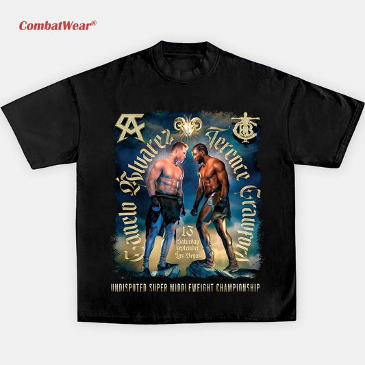 CombatWear Limited SAUL CANELO ALVAREZ VS TERRANCE CRAWFORD TEE - Short Sleeve Unisex Ultra Cotton T-Shirt for Boxing Fans & Fighters 100% Cotton Soft Breathable Feel Perfect for Training Watching Fights Everyday Wear