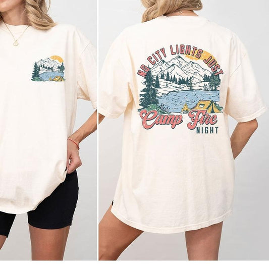 Comfort Camping Shirt, Retro Summer Camper Women T-Shirt, No City Lights Just Camp Fire Night Shirt, Summer Vacation TShirt for Women, Summer Camp Tee, Camping Lover Shirt, Family Adventure, Camper Shirt Gift for Her, Camp Fire Tee, Women Top