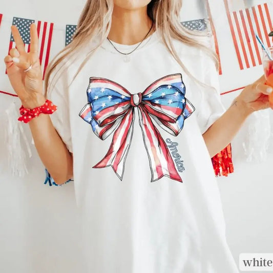 Comfort Color Coquette USA Bow Shirt Comfort Colors, America Shirt for July 4th, Memorial Day Shirt, USA Shirt, Election Shirt, Patriotic Bow Shirt