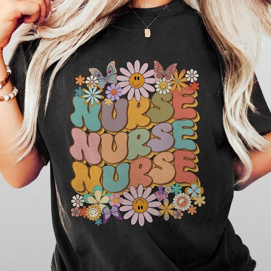Comfort Color Nurse Shirts, Wildflowers Nurse Shirt, Nurse Shirt, Gifts For Nurse, Cute Tee Nurse Shirt, Registered Nurse Shirt, Retro Nurse Shirt Gifts, Nurse Comfort Color Shirt, Nursing School, Cute Nurse For Work, Shirt For Women, Women Tops Tshirt