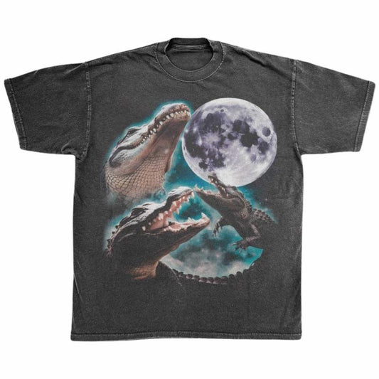 Comfort Colors  Three Alligator Moon Shirt Funny Meme Tee Vintage Moonlit Reptile Gift for Men Women Unisex Grunge Crocodile  T-shirt Animal Lover Top