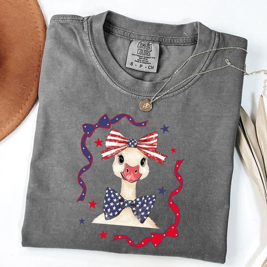 Comfort Colors 4th of July Goose Shirt, America Coquette Shirt, Fourth of July Bows T-Shirt, Patriotic Bows, Independence Day Shirt, Unisex T-Shirt