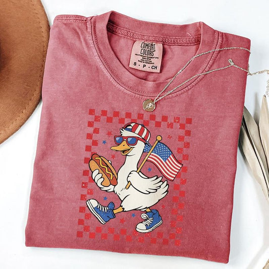 Comfort Colors 4th of July Goose Shirt, Funny Fourth Of July Tee, Patriotic Goose T-Shirt, Silly Gift, Unisex T-Shirt