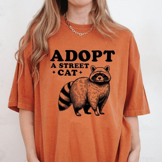 Comfort Colors Adopt A Street Cat Shirt, Vintage Funny Raccoon Shirt, Sarcastic T-Shirt, Raccoon Gifts, Trash Panda Shirt