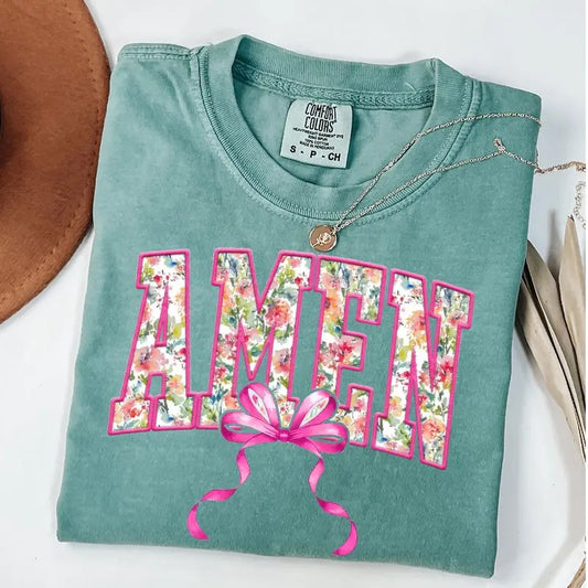 Comfort Colors Amen Coquette Shirt, Christian Bow Shirt, Easter Coquette T-Shirt, Easter Amen Tee