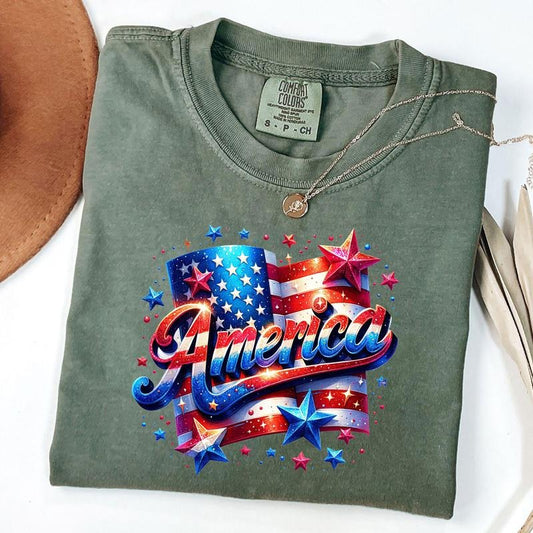 Comfort Colors America Flag Shirt, USA Flag T-Shirt, Gift For American, 4th Of July T-Shirt, Freedom T-Shirt, Independence Shirt