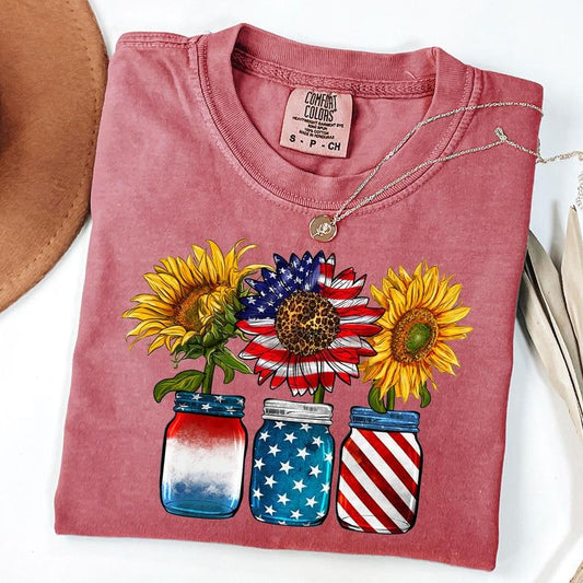 Comfort Colors America Sunflower Shirt, USA Flag Flower T-Shirt, Gift For American, 4th Of July Flag T-Shirt, Freedom T-Shirt, Independence Shirt