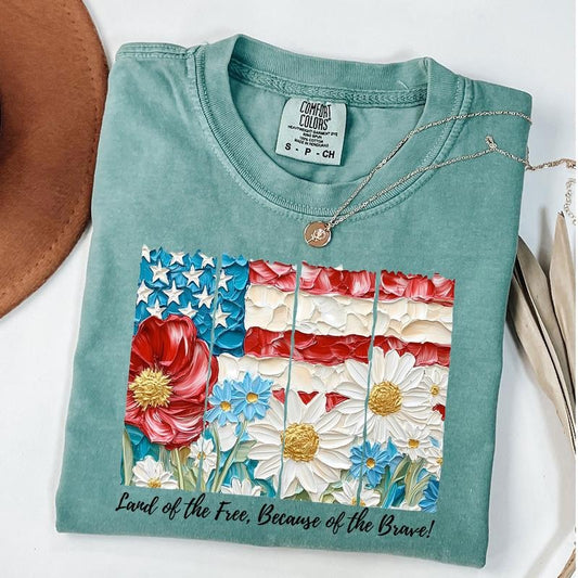 Comfort Colors American Flag Shirt, 4th of July Tee, Floral America USA Shirt, Patriotic TShirt