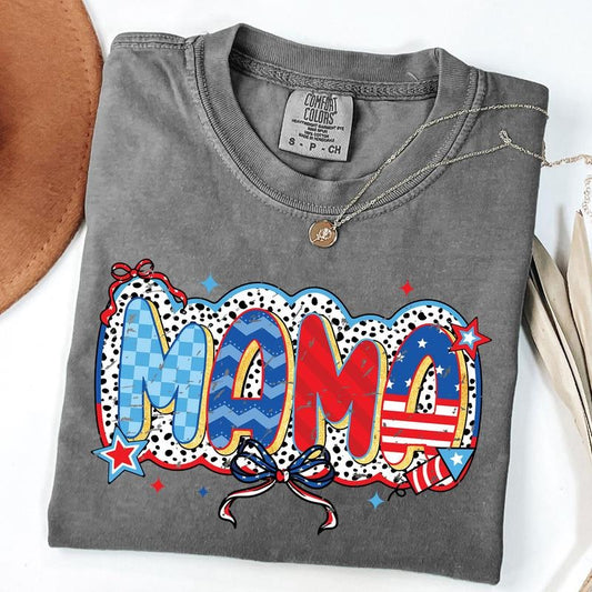 Comfort Colors American Mama T-Shirt, USA Mama Tee, 4th Of July Mom Shirt