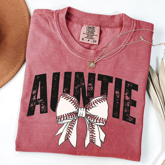 Comfort Colors Auntie Baseball Shirt, Baseball Bow Shirt, Sport Aunt Shirt, Aunt Baseball T-Shirt, Gift for Aunt