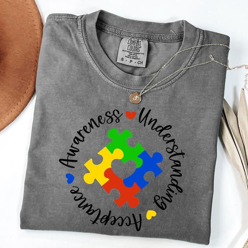 Comfort Colors Autism Awareness & Acceptance Shirt, Puzzle Heart Shirt, Special Education Shirt, Unisex T-Shirt