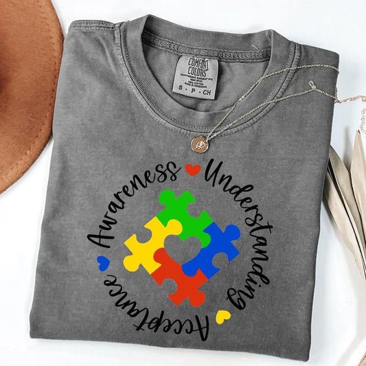 Comfort Colors Autism Awareness & Acceptance Shirt, Puzzle Heart Shirt, Special Education Shirt, Unisex T-Shirt