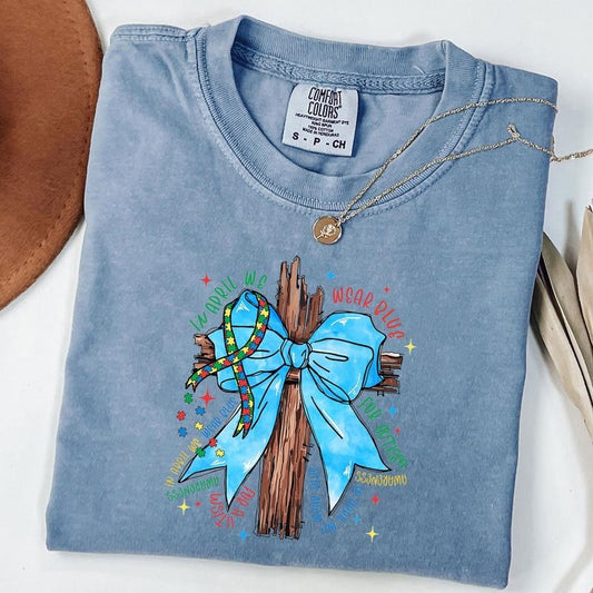 Comfort Colors Autism Awareness Cross Bow Shirt, Wear Blue for Autism Shirt, Special Education Shirt, Unisex T-Shirt