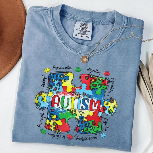 Comfort Colors Autism Puzzle Shirt, Autism Awareness Puzzle Shirt, Leopard Autism Shirt, Special Education Shirt, Unisex T-Shirt