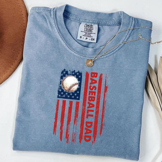 Comfort Colors Baseball Dad Flag Shirt, Father's Day Gift, Vintage Baseball T-shirt, Baseball Season Shirt, Game Day T-Shirt