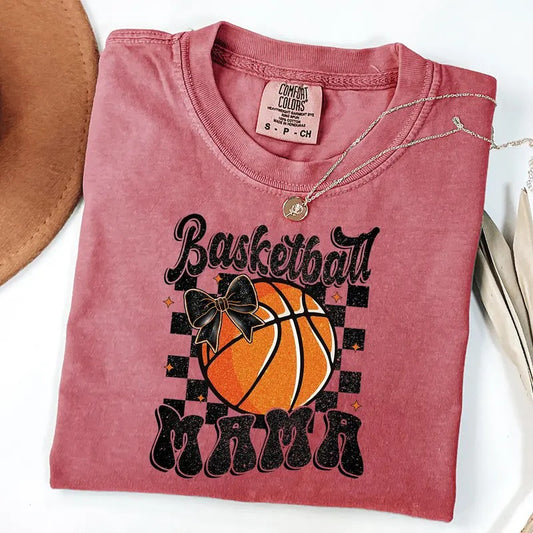 Comfort Colors Basketball Mama Shirt, Basketball Game Day T-Shirt, Checkered Coquette Basketball Shirt, Game Day Sports Tee
