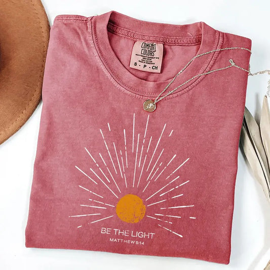 Comfort Colors Be The Light Mathew 5 14 T-shirt, Sunburst Vintage Bible Verse Christian Celestial T-shirt, Boho Tee, Inspirational Gift