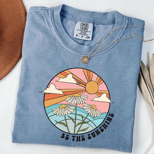 Comfort Colors Be The Sunshine Shirt, Boho Summer T-Shirt, Boho Daisy Tee, Women's Retro T-Shirt, Sunshine Graphic T-Shirt, Summer Gift