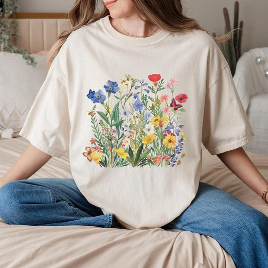 Comfort Colors Boho Cottagecore Tshirt, Vintage Pressed Flowers Shirt, Boho Cottagecore , Botanical floral , Garden lover