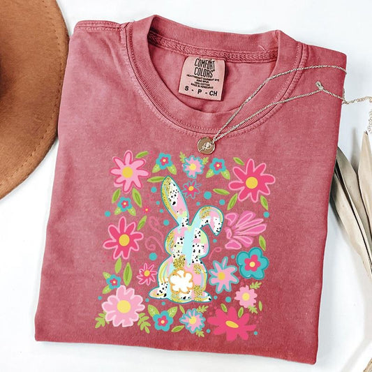 Comfort Colors Boho Easter Bunny Shirt, Retro Floral Easter Shirt, Vintage Easter Shirt, Flower Tee