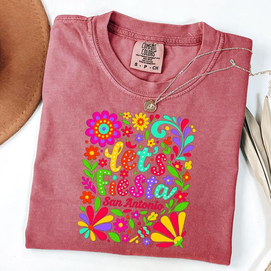 Comfort Colors Boho Floral Let's Fiesta San Antonio Cinco De Mayo Shirt, Mexican T-Shirt, Cinco De Mayo T-Shirt, Unisex T-Shirt